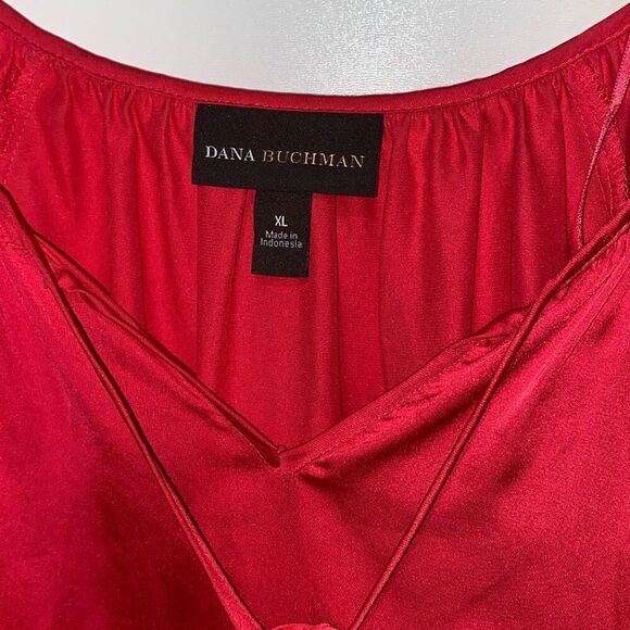 Dana Buchman Women's Red Satin Tassel Tie Neck Raglan Long Sleeve Blouse Size XL - Picture 4 of 8